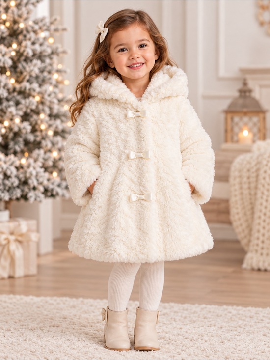 Widgeon Other - Widgeon 3-Bow A-Line Faux Fur Coat – Size 12M
